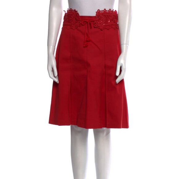 CAROLINA HERRERA Lace Trim Pleated Skirt Size M